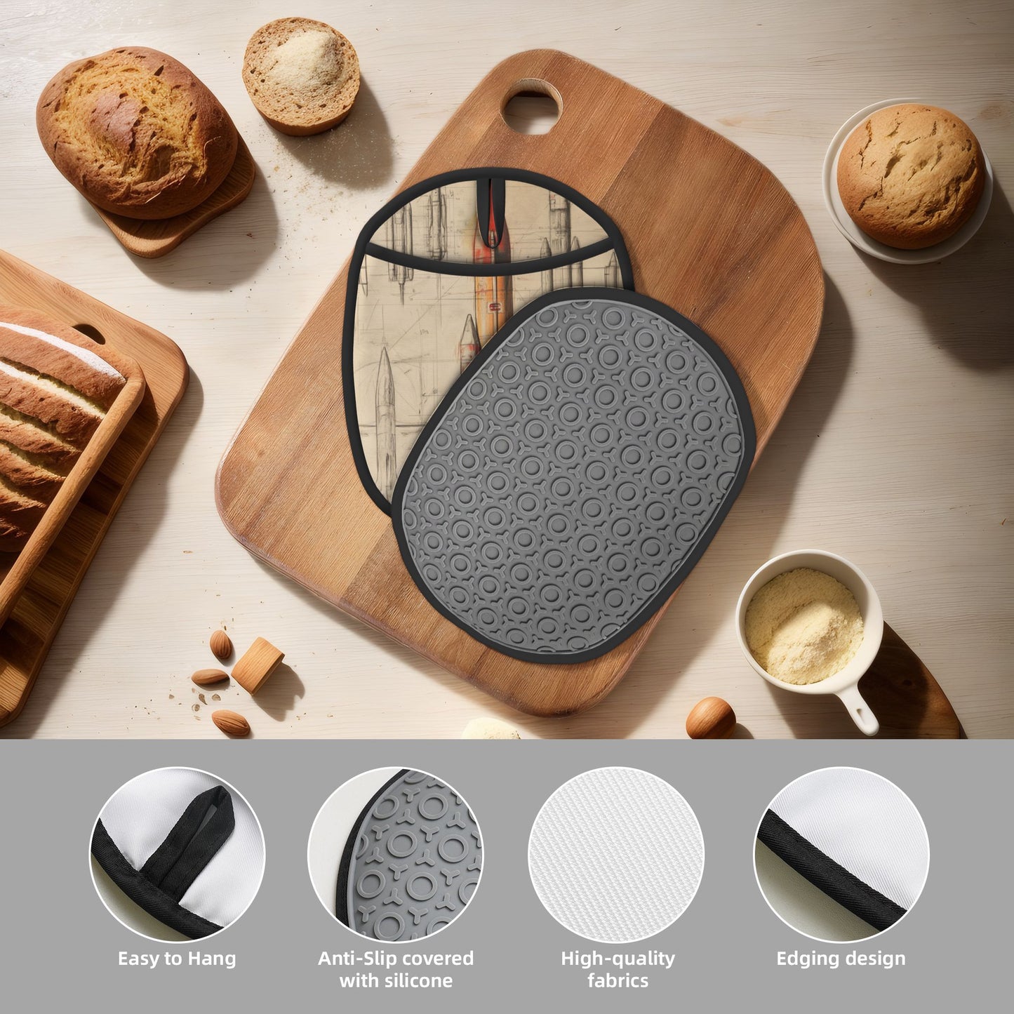 Rocket Design Multifunctional Silicone Pot Holder & Oven Mitt (9.4 x 7.5 inch)