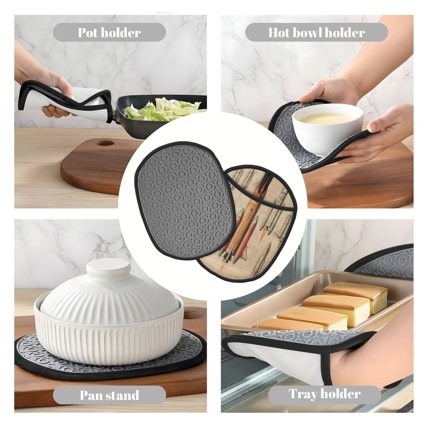 Rocket Design Multifunctional Silicone Pot Holder & Oven Mitt (9.4 x 7.5 inch)