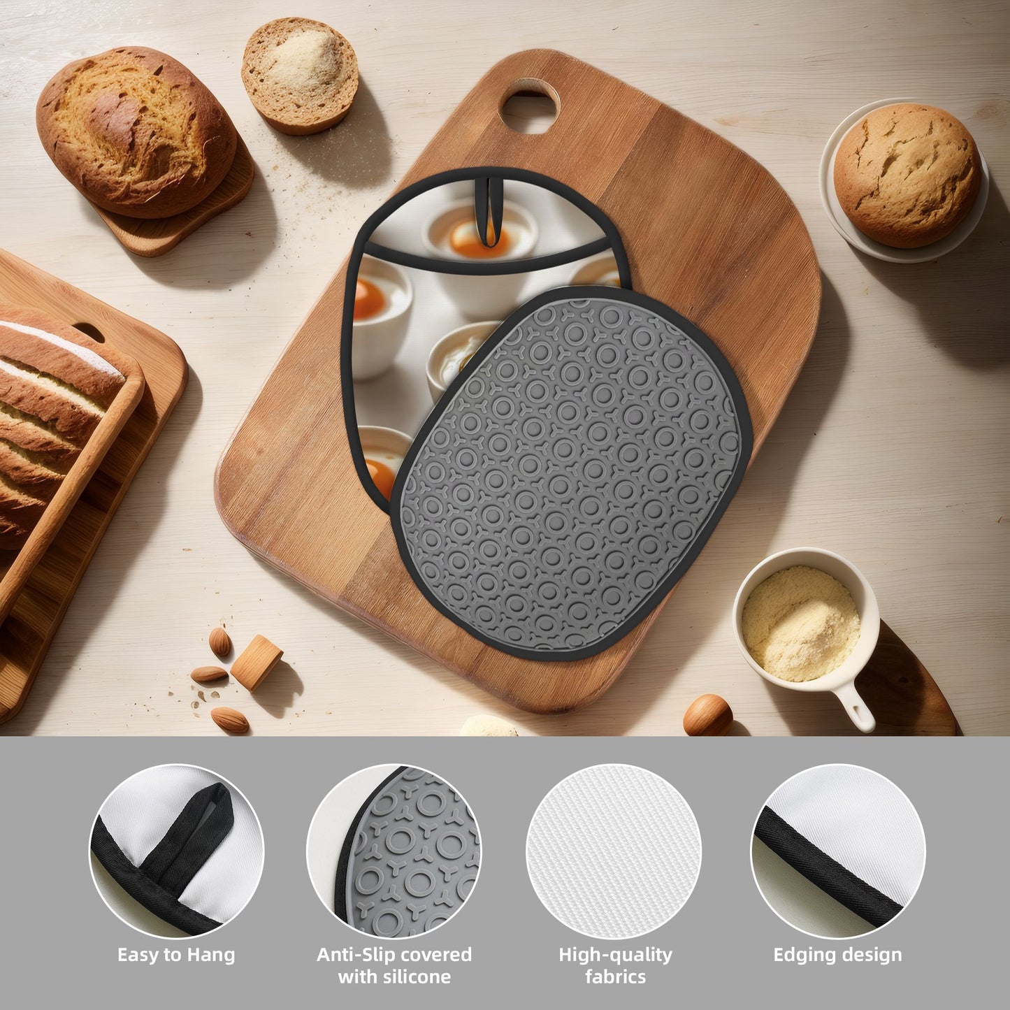 Egg Yolk Bowl Pattern Multifunctional Silicone Pot Holder & Oven Mitt (9.4 x 7.5 inch)