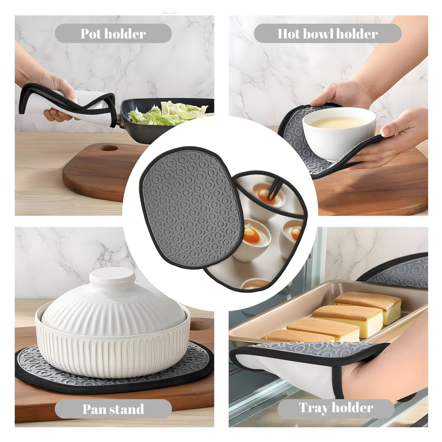 Egg Yolk Bowl Pattern Multifunctional Silicone Pot Holder & Oven Mitt (9.4 x 7.5 inch)