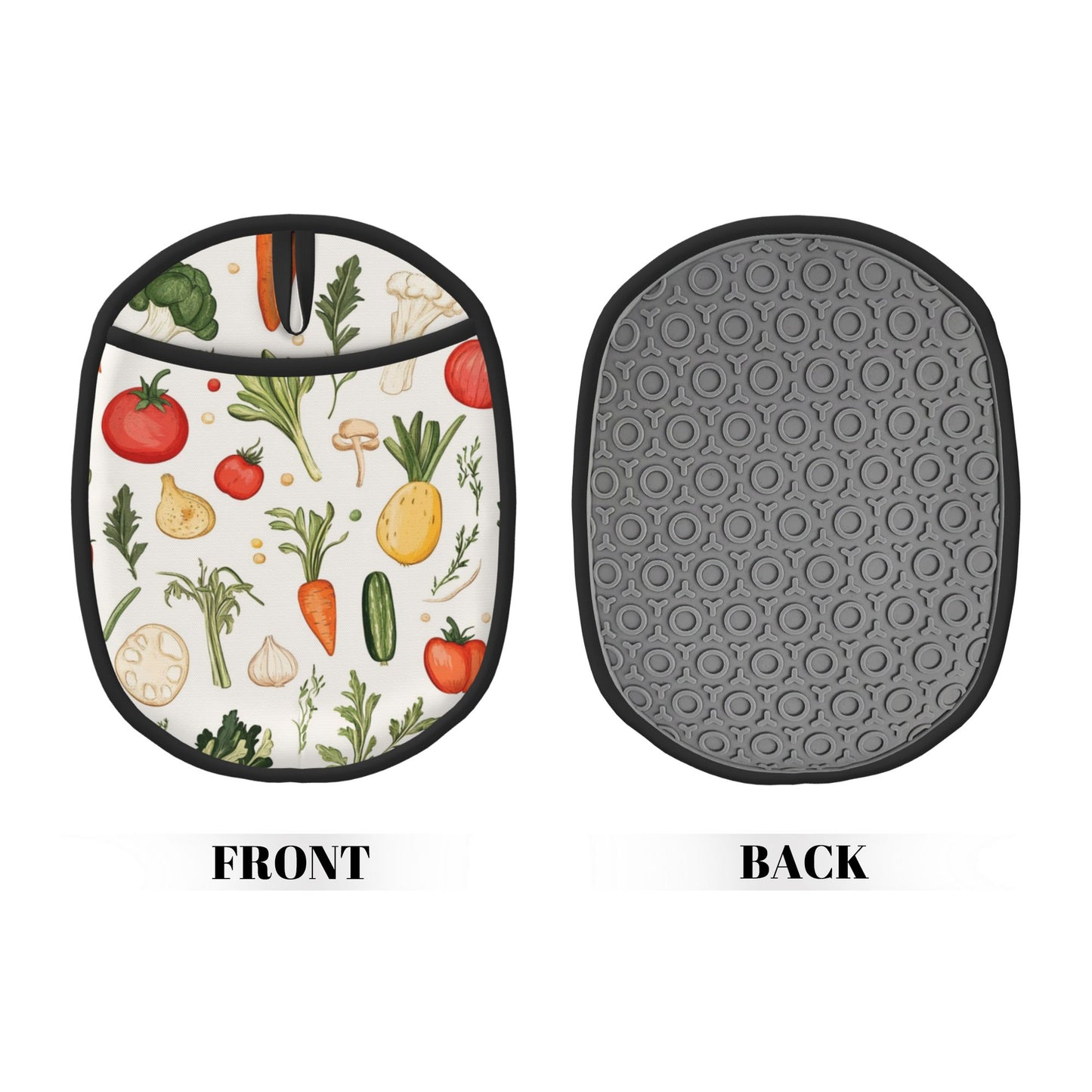 Colorful Vegetable Pattern Silicone Pot Holder & Oven Mitt – Heat Resistant Non-Slip Kitchen Pad (9.4 x 7.5 in)