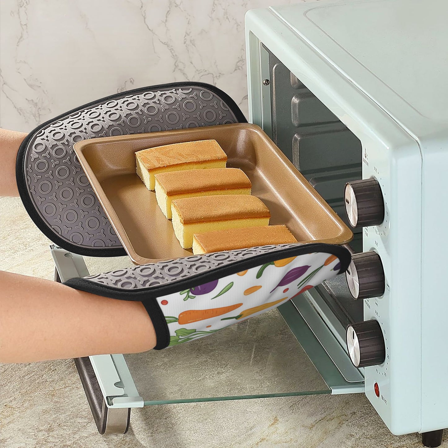 Cartoon Vegetable Pattern Silicone Oven Mitt & Trivet Pad – Heat Resistant Non-Slip Kitchen Pot Holder (9.4 x 7.5 in)