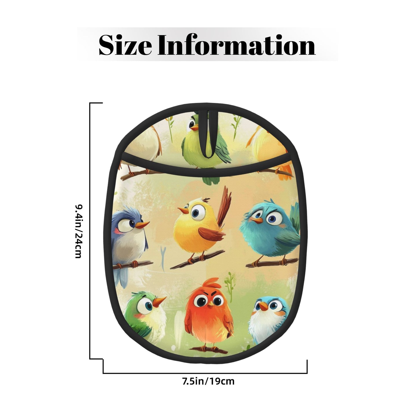 Cute Cartoon Bird Pattern Silicone Oven Mitt & Trivet Pad – Heat Resistant, Non-Slip, Multi-Purpose Kitchen Accessory (9.4 x 7.5 in)