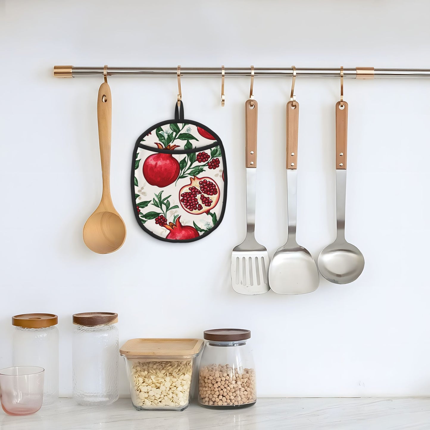 Pomegranate Pattern Heat-Resistant Pot Holder – Hanging Silicone Oven Mat, Multipurpose Non-Slip Thermal Pad for Kitchen & Baking (9.4"x7.5")