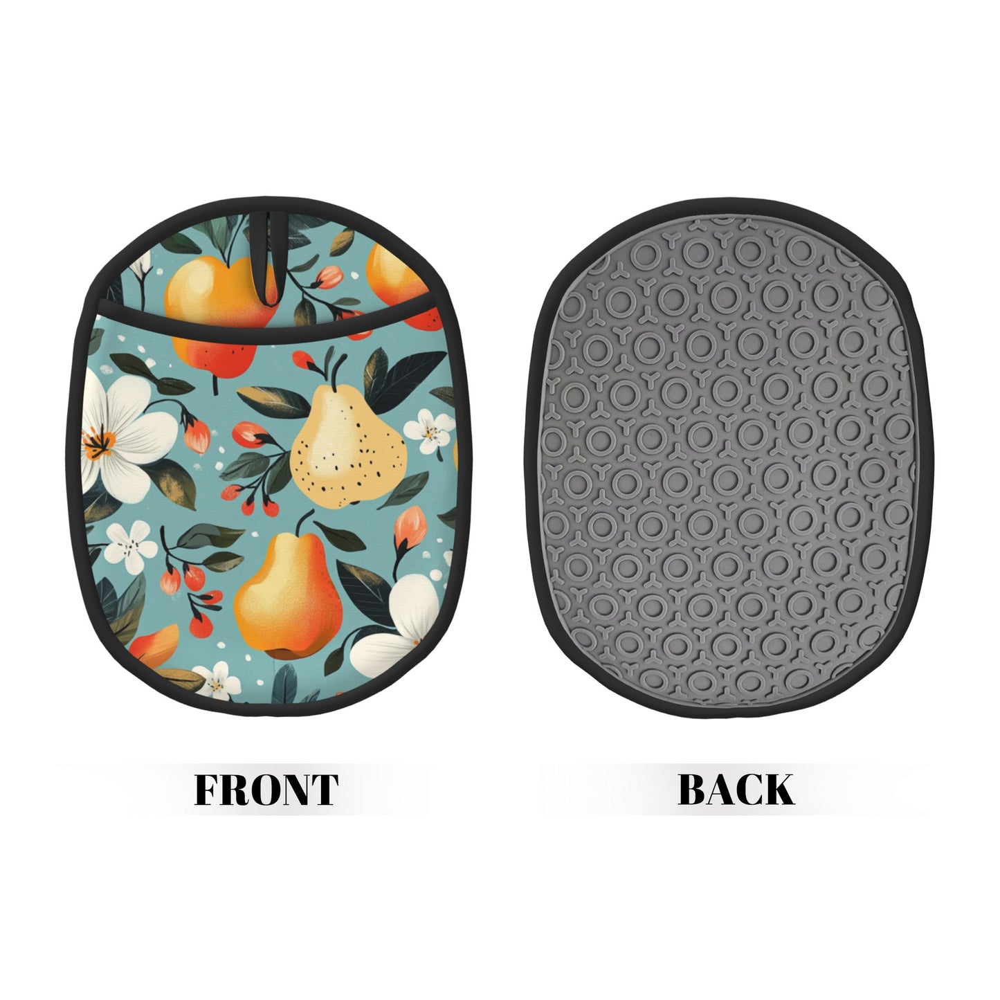 Fruit & Floral Pattern Heat-Resistant Pot Holder – Hanging Multipurpose Silicone Oven Mitt Pad (9.4"x7.5")