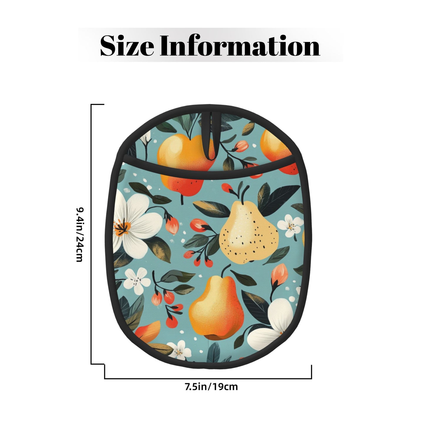 Fruit & Floral Pattern Heat-Resistant Pot Holder – Hanging Multipurpose Silicone Oven Mitt Pad (9.4"x7.5")