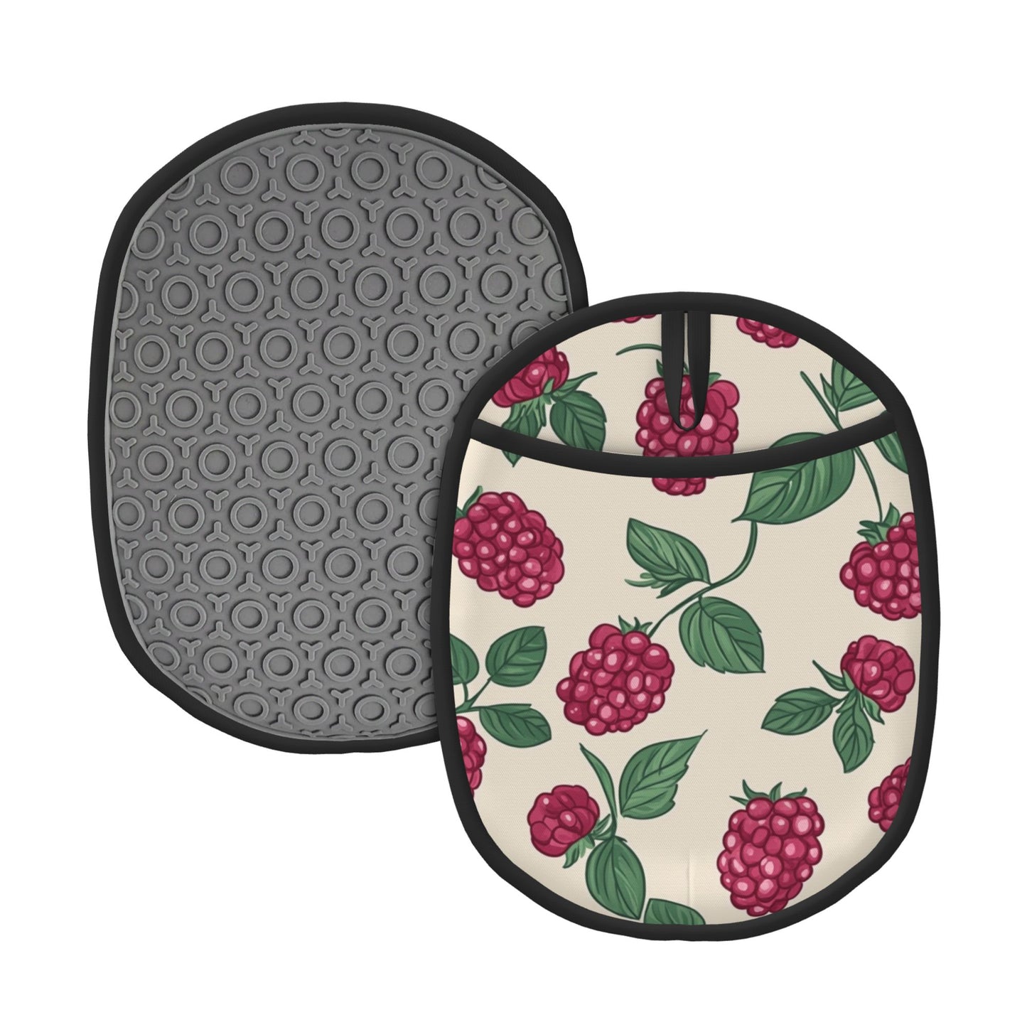 Raspberry Print Silicone Heat-Resistant Pot Holder – Hanging Multipurpose Oven Mitt Pad (9.4"x7.5")