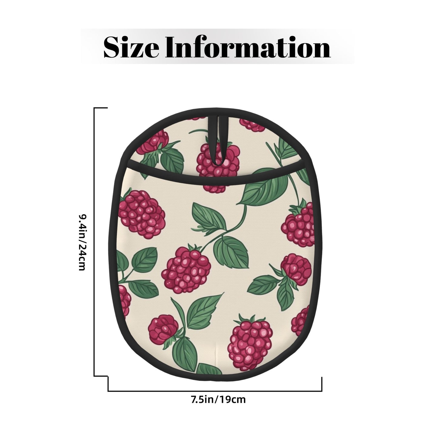 Raspberry Print Silicone Heat-Resistant Pot Holder – Hanging Multipurpose Oven Mitt Pad (9.4"x7.5")
