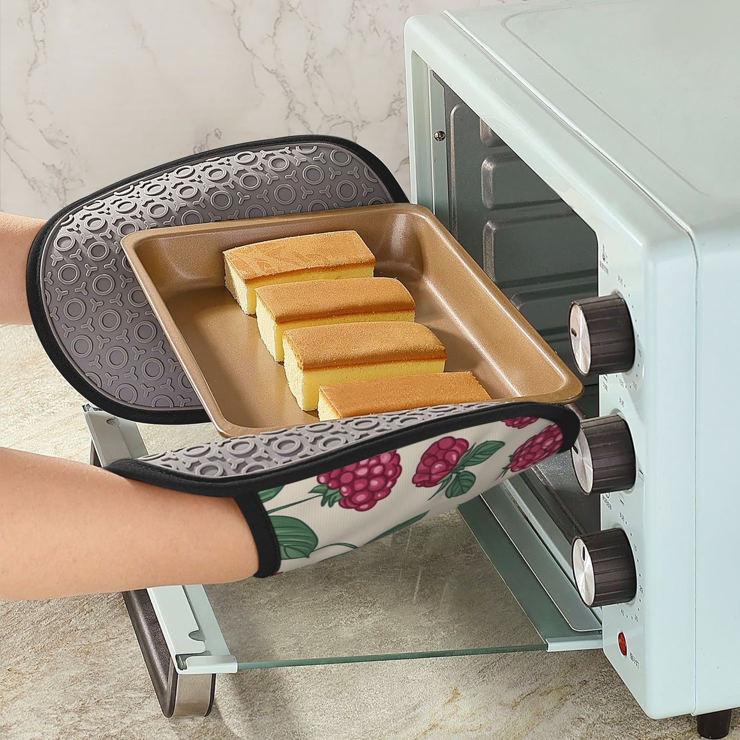 Raspberry Print Silicone Heat-Resistant Pot Holder – Hanging Multipurpose Oven Mitt Pad (9.4"x7.5")