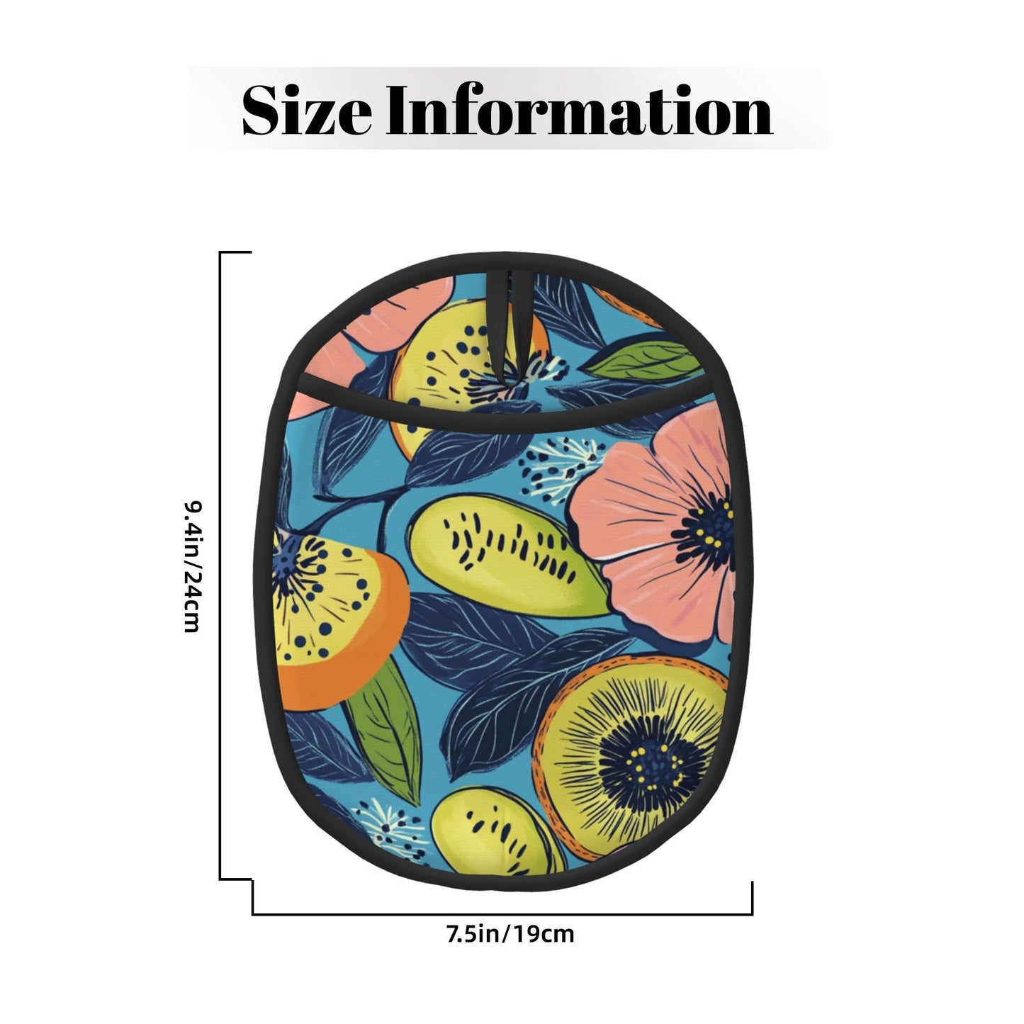 Tropical Fruit & Flower Print Silicone Heat-Resistant Pot Holder – Multipurpose Hanging Oven Mitt Pad (9.4"x7.5")