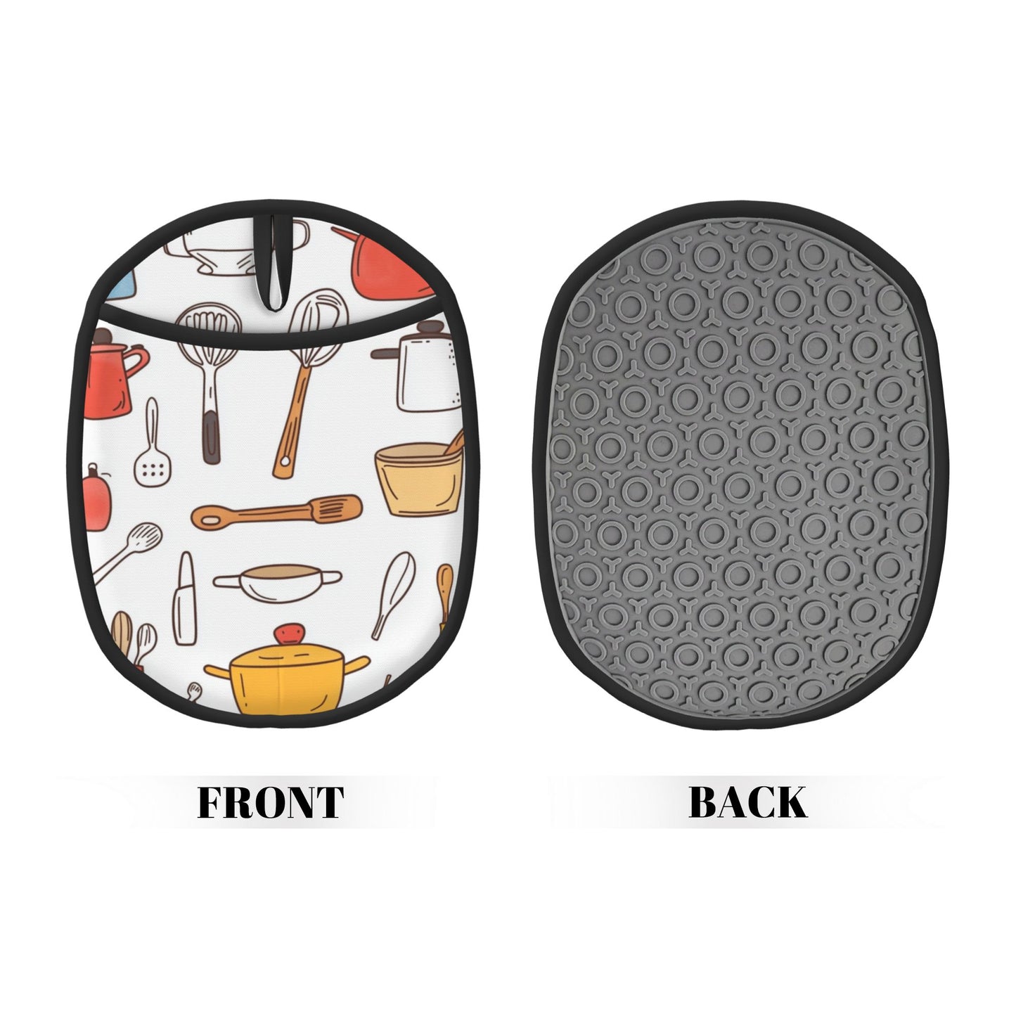 Kitchen Utensils Pattern Silicone Pot Holder – Heat Resistant Oven Mitt Pad with Hanging Loop (9.4"x7.5")