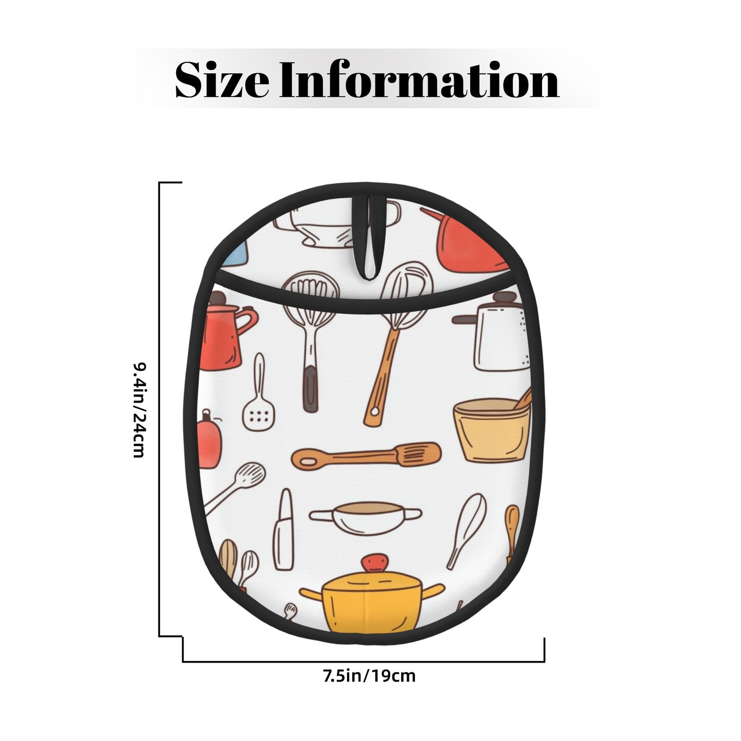 Kitchen Utensils Pattern Silicone Pot Holder – Heat Resistant Oven Mitt Pad with Hanging Loop (9.4"x7.5")