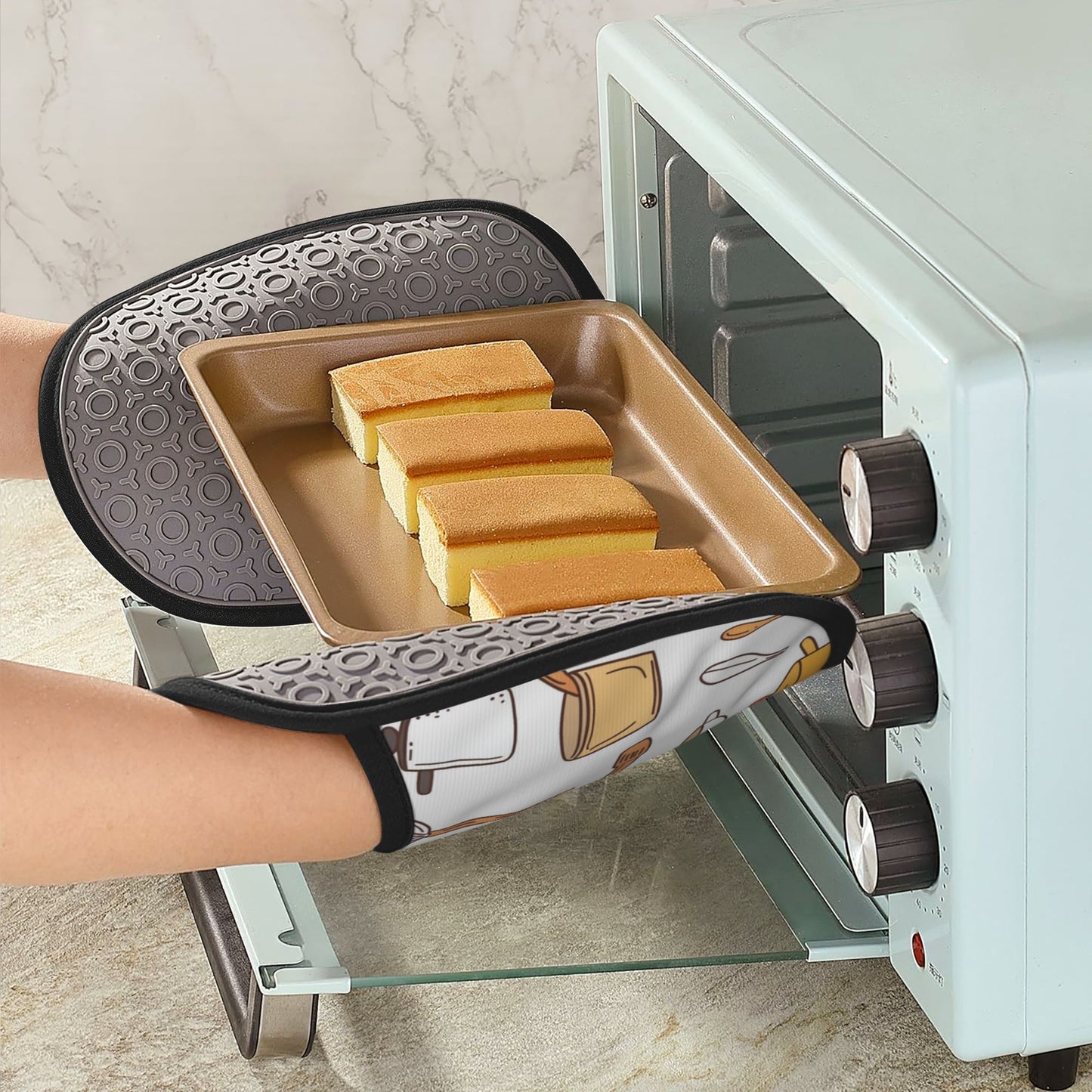 Kitchen Utensils Pattern Silicone Pot Holder – Heat Resistant Oven Mitt Pad with Hanging Loop (9.4"x7.5")