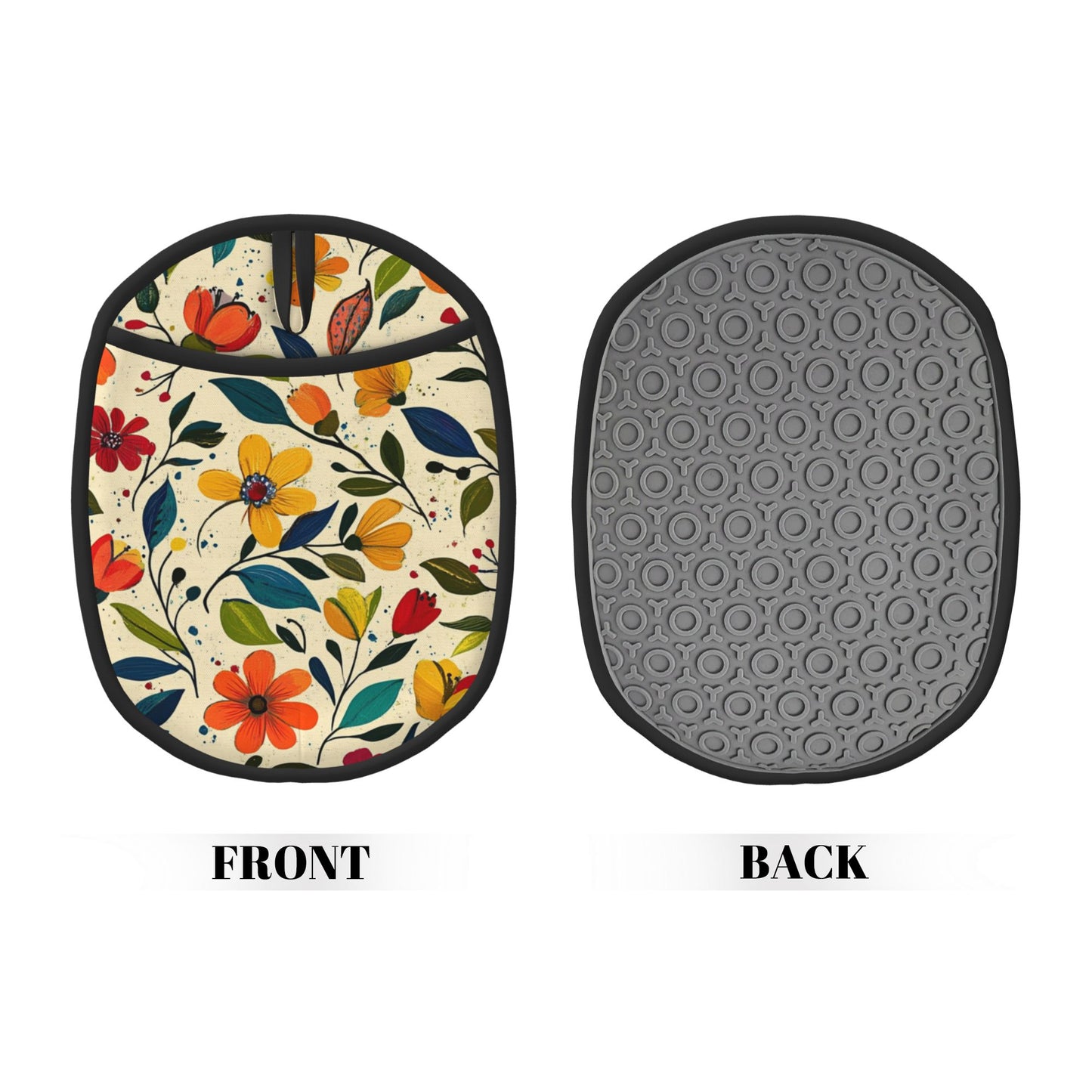 Floral Pattern Silicone Pot Holder – Colorful Heat Resistant Oven Mitt Pad with Hanging Loop (9.4"x7.5")