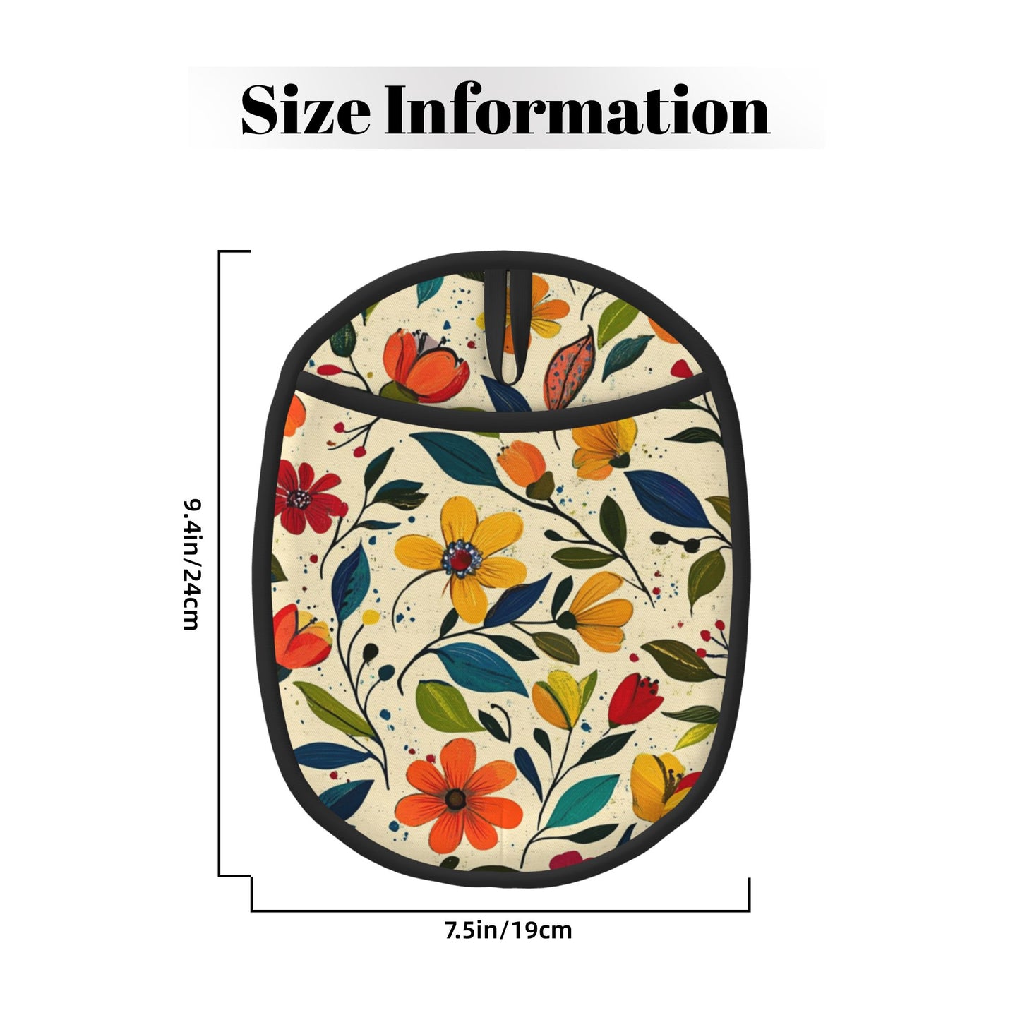 Floral Pattern Silicone Pot Holder – Colorful Heat Resistant Oven Mitt Pad with Hanging Loop (9.4"x7.5")
