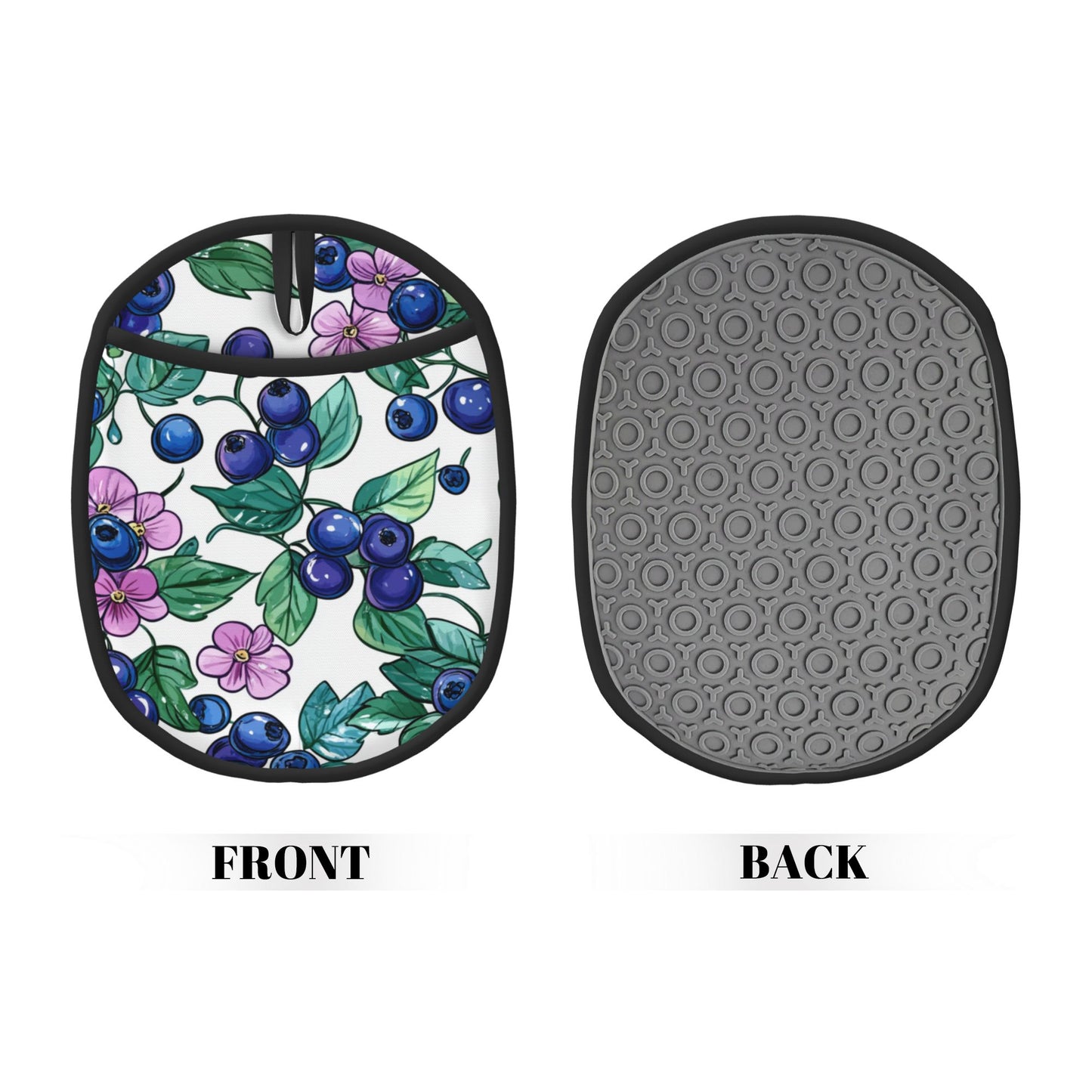 Blueberry Pattern Silicone Pot Holder – Heat Resistant Multipurpose Oven Mitt Pad with Hanging Loop (9.4"x7.5")