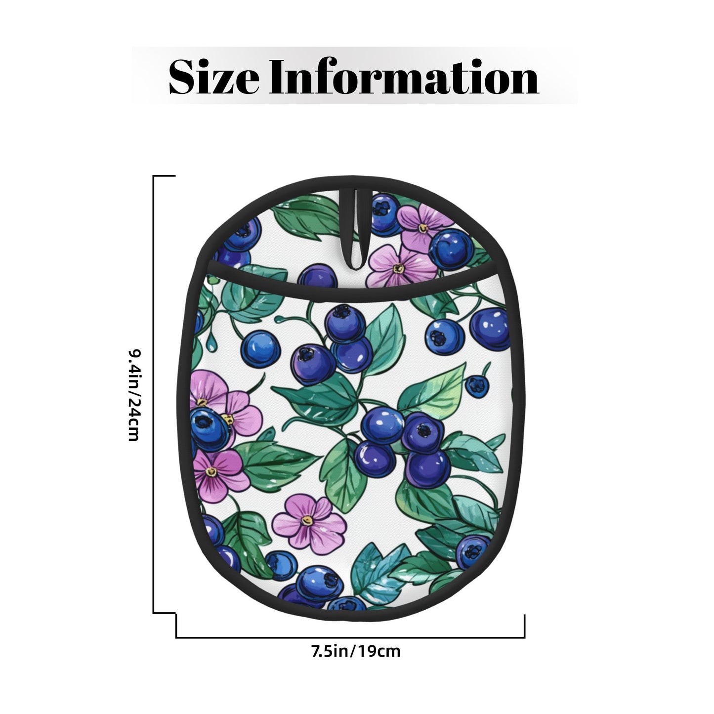 Blueberry Pattern Silicone Pot Holder – Heat Resistant Multipurpose Oven Mitt Pad with Hanging Loop (9.4"x7.5")