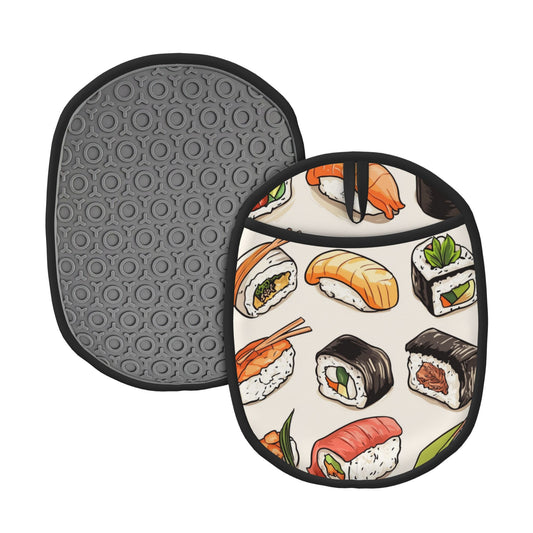 Multifunctional Heat-Resistant Silicone Oven Mitt with Sushi Pattern