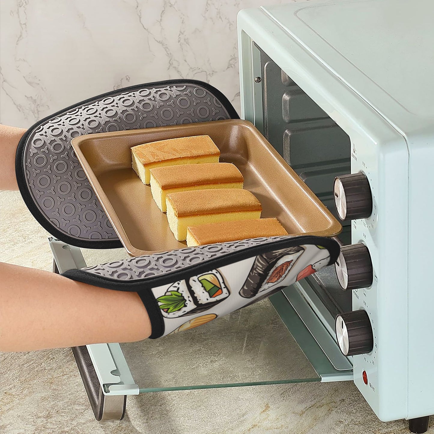 Multifunctional Heat-Resistant Silicone Oven Mitt with Sushi Pattern