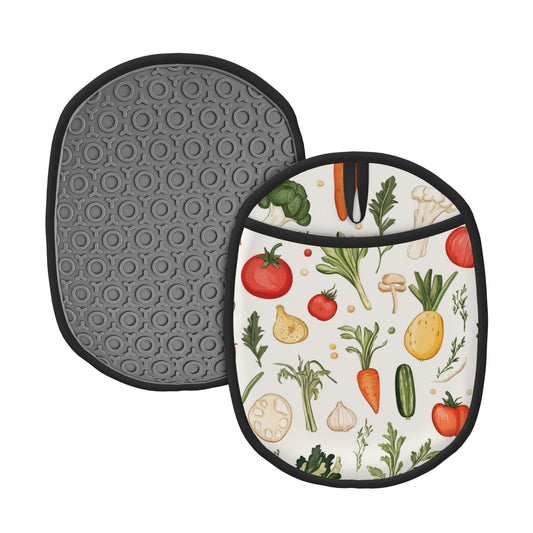 Colorful Vegetable Pattern Silicone Pot Holder & Oven Mitt – Heat Resistant Non-Slip Kitchen Pad (9.4 x 7.5 in)