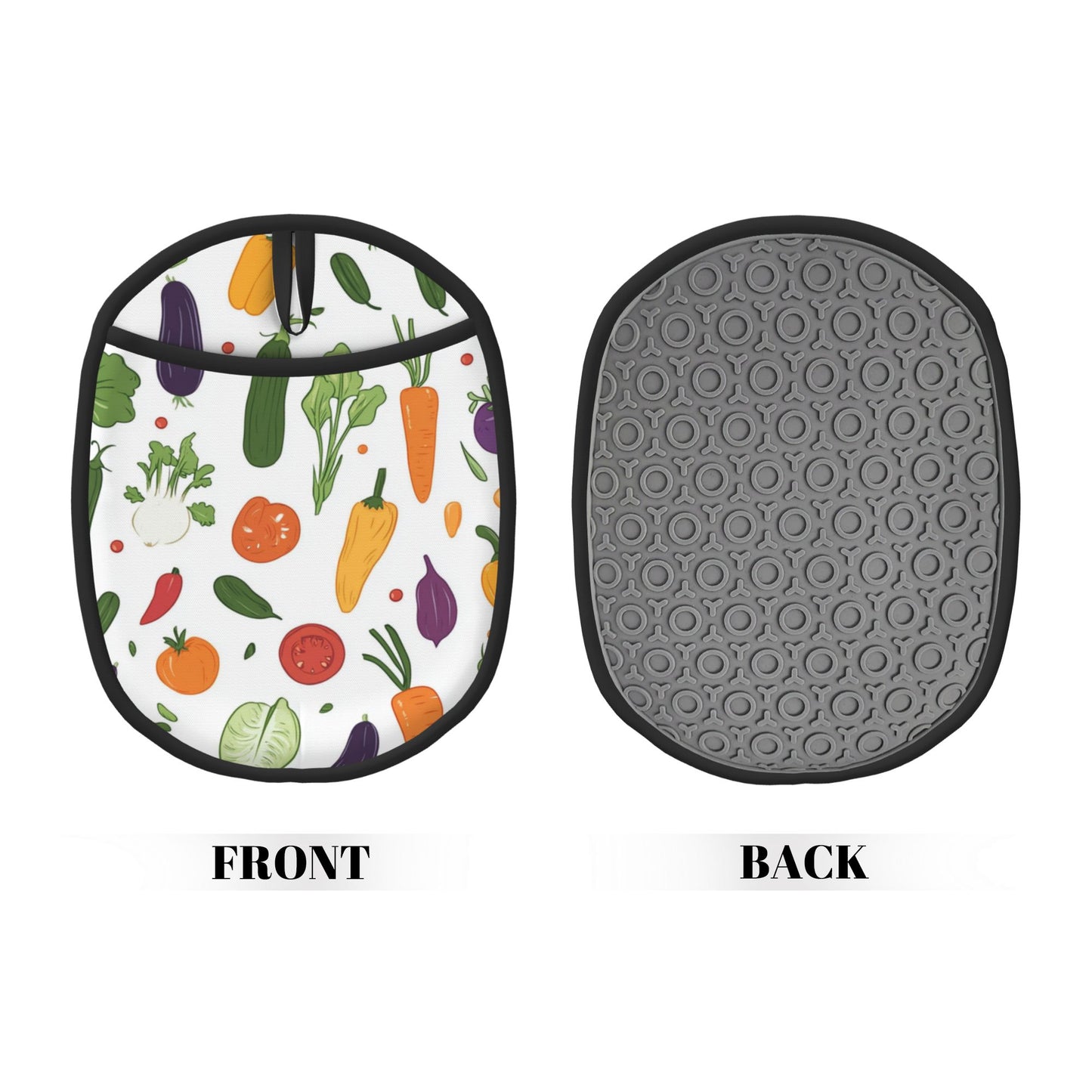 Cartoon Vegetable Pattern Silicone Oven Mitt & Trivet Pad – Heat Resistant Non-Slip Kitchen Pot Holder (9.4 x 7.5 in)