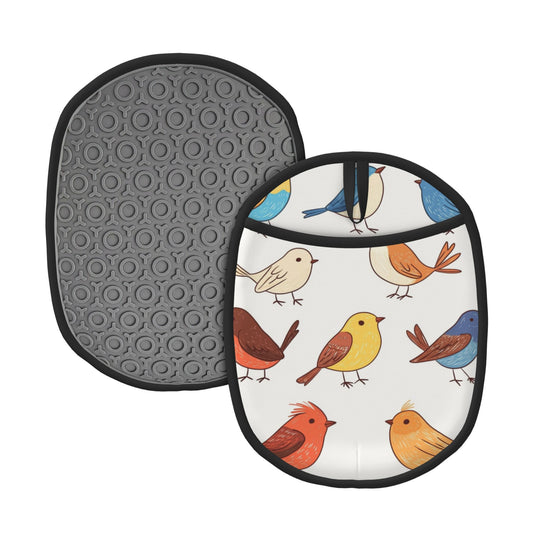 Colorful Cartoon Bird Silicone Oven Mitt & Trivet Pad – Heat Resistant Kitchen Pot Holder (9.4 x 7.5 in)