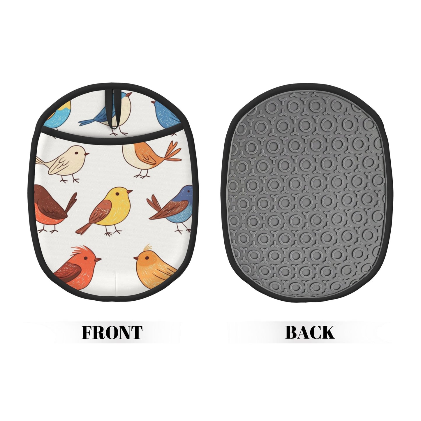 Colorful Cartoon Bird Silicone Oven Mitt & Trivet Pad – Heat Resistant Kitchen Pot Holder (9.4 x 7.5 in)