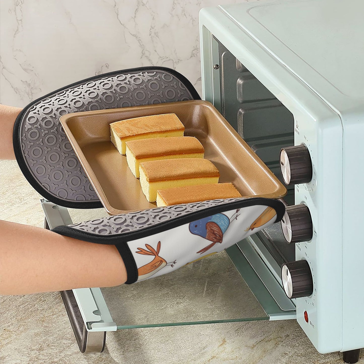 Colorful Cartoon Bird Silicone Oven Mitt & Trivet Pad – Heat Resistant Kitchen Pot Holder (9.4 x 7.5 in)