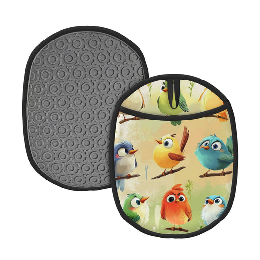 Cute Cartoon Bird Pattern Silicone Oven Mitt & Trivet Pad – Heat Resistant, Non-Slip, Multi-Purpose Kitchen Accessory (9.4 x 7.5 in)