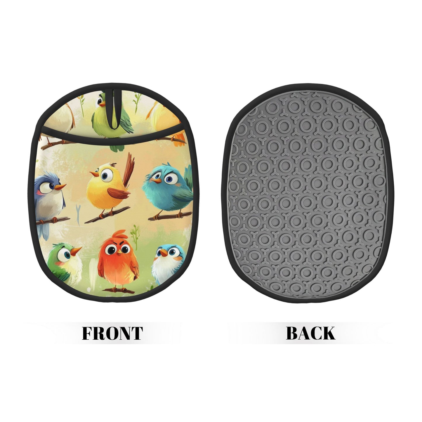 Cute Cartoon Bird Pattern Silicone Oven Mitt & Trivet Pad – Heat Resistant, Non-Slip, Multi-Purpose Kitchen Accessory (9.4 x 7.5 in)