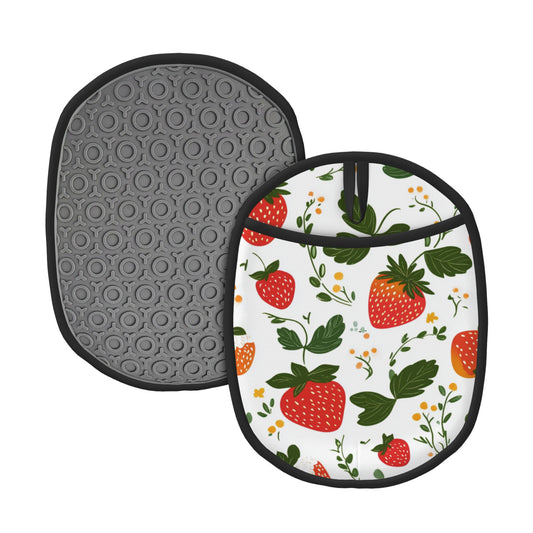 Strawberry Pattern Heat-Resistant Kitchen Pot Holder – Hanging Silicone Oven Mat, Multipurpose Non-Slip Pad for Baking & Cooking (9.4"x7.5")