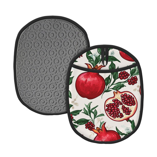 Pomegranate Pattern Heat-Resistant Pot Holder – Hanging Silicone Oven Mat, Multipurpose Non-Slip Thermal Pad for Kitchen & Baking (9.4"x7.5")