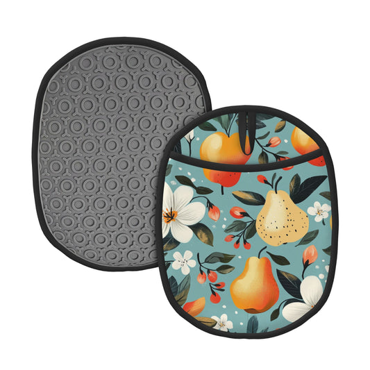Fruit & Floral Pattern Heat-Resistant Pot Holder – Hanging Multipurpose Silicone Oven Mitt Pad (9.4"x7.5")