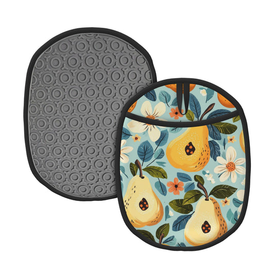 Pear Pattern Silicone Heat-Resistant Pot Holder – Hanging Multipurpose Oven Mitt Pad (9.4"x7.5")