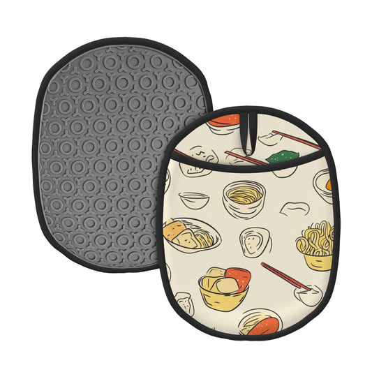 Asian Food Pattern Silicone Pot Holder – Hanging Multipurpose Oven Heat-Resistant Pad (9.4"x7.5")