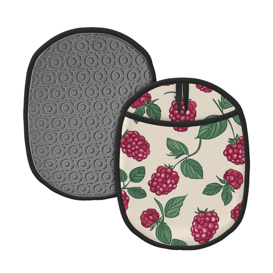 Raspberry Print Silicone Heat-Resistant Pot Holder – Hanging Multipurpose Oven Mitt Pad (9.4"x7.5")