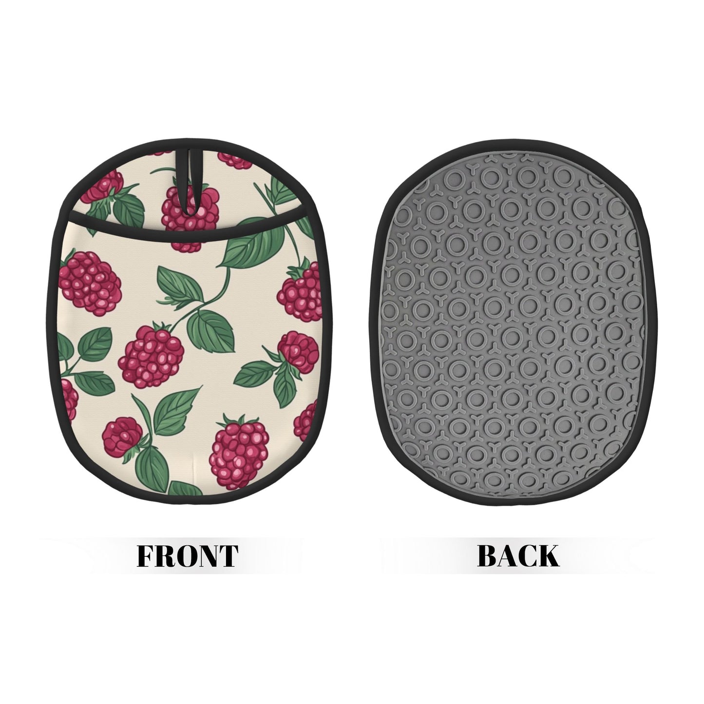 Raspberry Print Silicone Heat-Resistant Pot Holder – Hanging Multipurpose Oven Mitt Pad (9.4"x7.5")