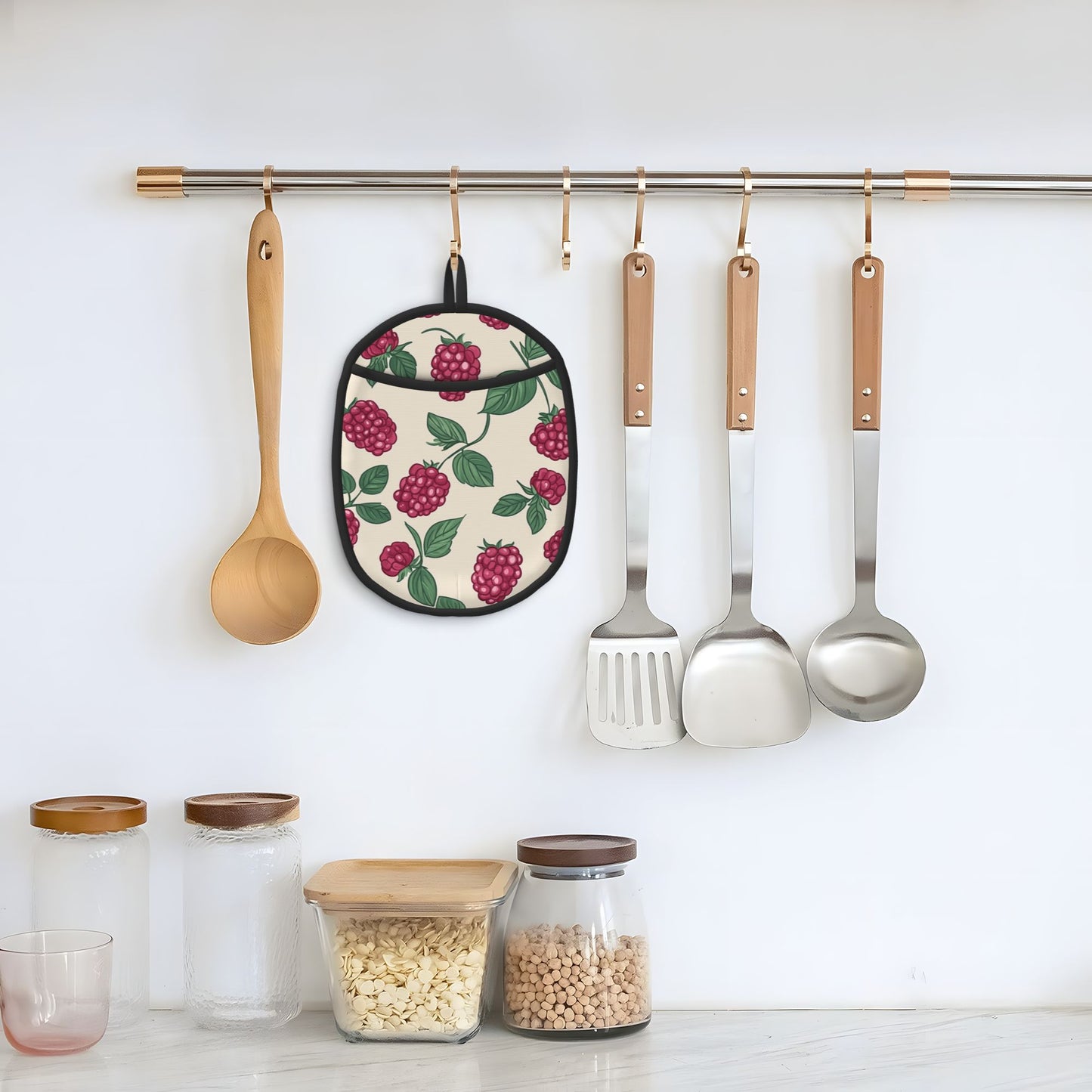 Raspberry Print Silicone Heat-Resistant Pot Holder – Hanging Multipurpose Oven Mitt Pad (9.4"x7.5")