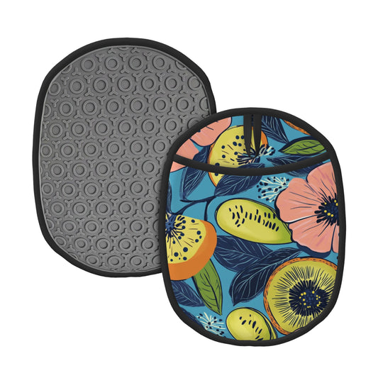 Tropical Fruit & Flower Print Silicone Heat-Resistant Pot Holder – Multipurpose Hanging Oven Mitt Pad (9.4"x7.5")