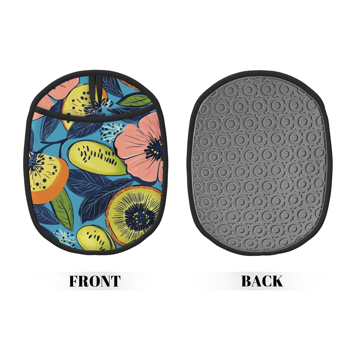 Tropical Fruit & Flower Print Silicone Heat-Resistant Pot Holder – Multipurpose Hanging Oven Mitt Pad (9.4"x7.5")