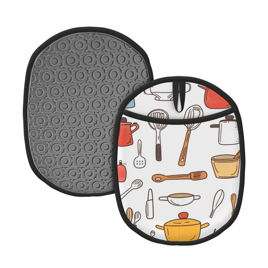 Kitchen Utensils Pattern Silicone Pot Holder – Heat Resistant Oven Mitt Pad with Hanging Loop (9.4"x7.5")