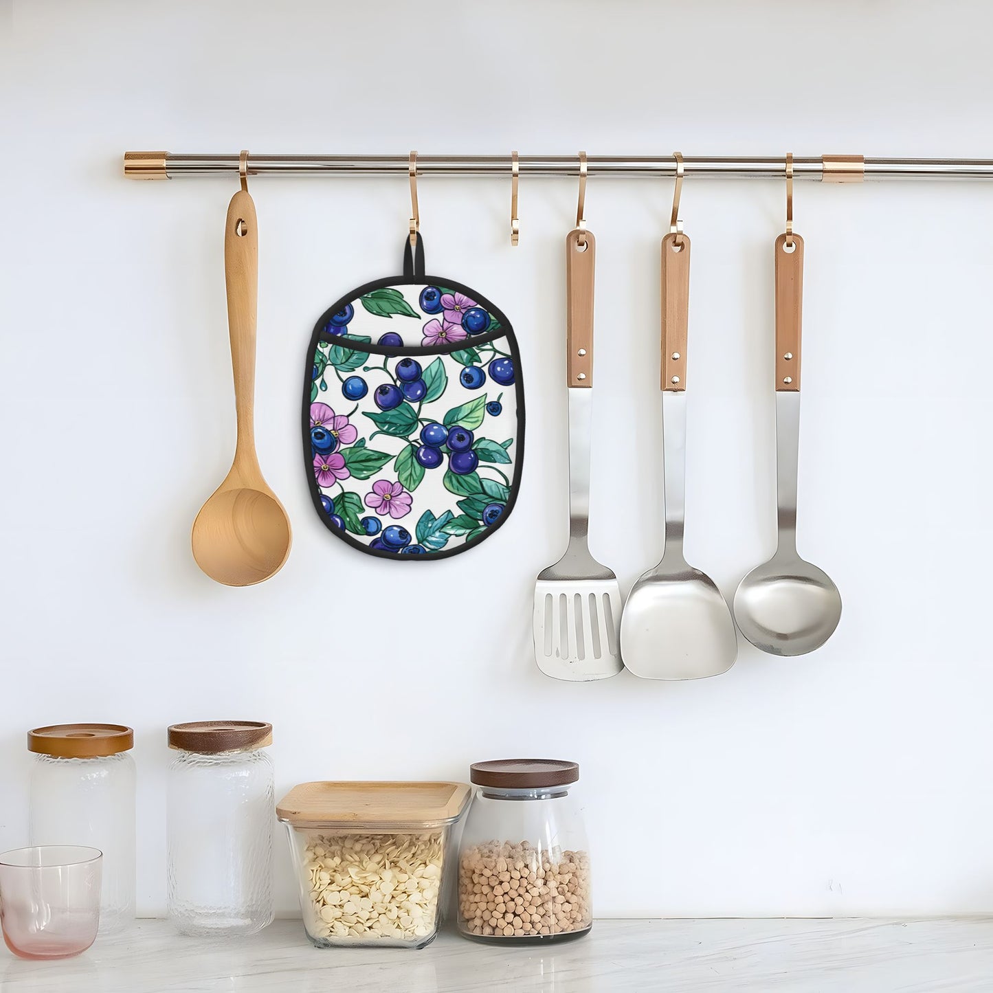 Blueberry Pattern Silicone Pot Holder – Heat Resistant Multipurpose Oven Mitt Pad with Hanging Loop (9.4"x7.5")